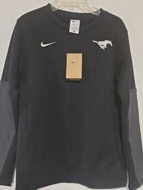 Nike Black Sweatshirt with White Swoosh and Mustang Patch